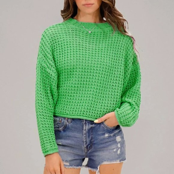 RD Style Darla Cropped Pull Over Crewneck In Margarita Lime. NWT - Picture 1 of 3